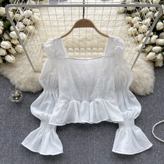 Women's autumn ruffled square collar puff sleeve blouses