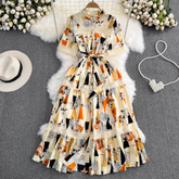 Short-sleeved stand-collar single-breasted a-line maxi dress