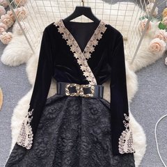 Damen Herbst Retro Samtkleid