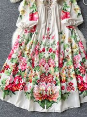 Bedrucktes Sommerkleid für Damen mit Laternenärmeln