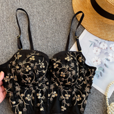 Stylish black lace vest petal lace tops