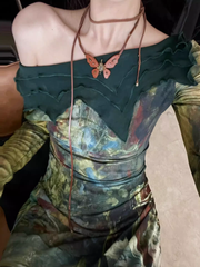 Nuevo vestido largo con estampado impresionante de manga larga de otoño