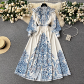 Women's printed v neck long sleeve maxi dress