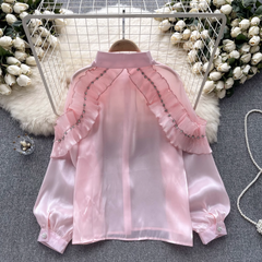 Women's ruffled age-reducing puff sleeves blouses