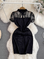 Retro-Patchworkkleid mit hohler Spitze