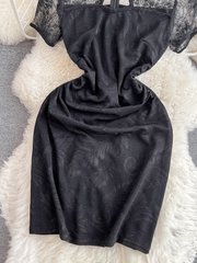 Retro-Patchworkkleid mit hohler Spitze