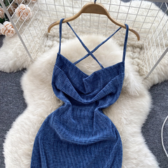 Vestido de punto con cintura para vacaciones en la playa de verano para mujer