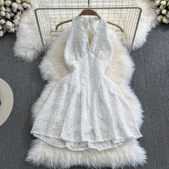 Neckholder tiefer V-Ausschnitt rückenfreies ärmelloses A-Linien-Kurzkleid