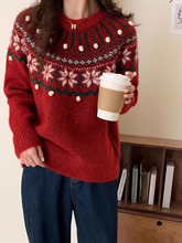 Vintage Jacquard Weihnachtspullover Rot