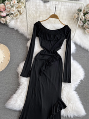 Schwarzes Meerjungfrauenkleid mit langen Ärmeln