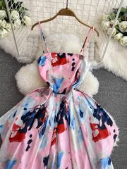 Damen Sommerkleid mit Strapsen und Retro-Print