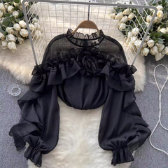 Women's irregular ruffled mesh blouses