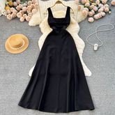 Black A-line Square Neckline Dress