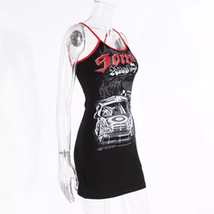 Sommer neue retro druck straße fotografie persönlichkeit kleid weibliche kleine schwarze kleid figurbetontes kleid