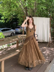 Vintage mesh patchwork slip dresses summer