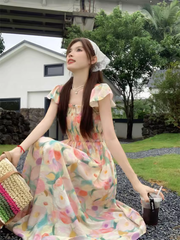 Strapskleid mit Blumenmuster und Ölgemälde-Print