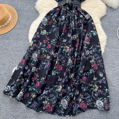 Kurzarm bedrucktes Vintage-Chiffonkleid