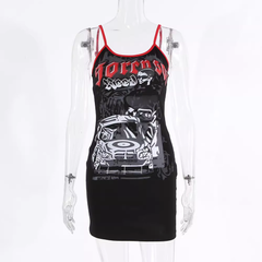 Sommer neue retro druck straße fotografie persönlichkeit kleid weibliche kleine schwarze kleid figurbetontes kleid