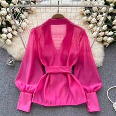 Women's autumn retro puff sleeve lapel blouses