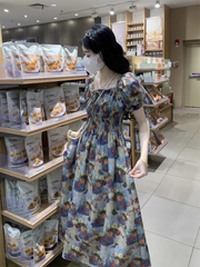 Oil painting girl's floral long dress Women's summer