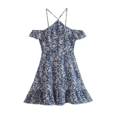 Einschultriges Neckholderkleid mit Blumenmuster im französischen Retrostil