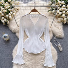 Women's autumn ruffled long sleeve blouses