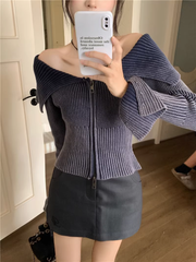 Off the shoulder long-sleeve sweater