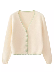 V-neck long-sleeved knitted cardigan jacket