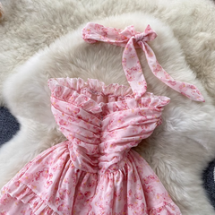 Neuer Strandurlaubsrock mit Rüschentaille und geblümtem Kleid