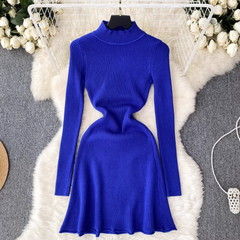 Solid color knitted dress Women's autumn and winter half turtleneck tight dress