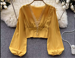 Lantern sleeve slim waist slimming long sleeves blouses