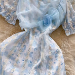 Feenkleid für Damen mit eckigem Ausschnitt und Puffärmeln