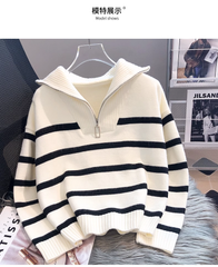 Women's spring and autumn striped sweater loose lazy style knitted sweater