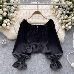 Women's autumn long sleeve square collar blouses