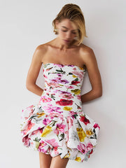 style tube top high waist pleated design tutu dress