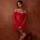 Weihnachts-schulterfreies, rückenfreies Minikleid