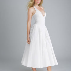 Solid-Color Halter Deep V Pleated Evening Dress