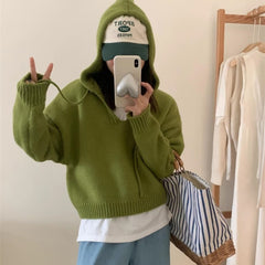 Nueva sudadera vintage de punto holgado con capucha y manga larga