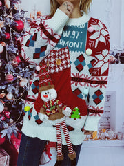 Weihnachten Herbst und Winter Lockerer Rundhalspullover Strickpullover