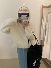 Nueva sudadera vintage de punto holgado con capucha y manga larga