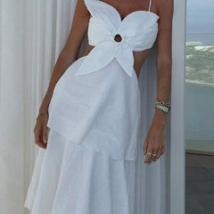 3D Flower Layered Sleeveless Suspender Dress