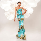 Bow Strapless Sequin Backless Mermaid Evening Dress