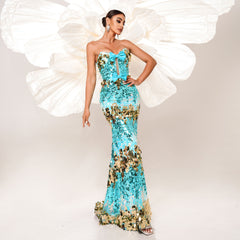 Bow Strapless Sequin Backless Mermaid Evening Dress