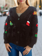 Cárdigan de punto mullido con elementos navideños