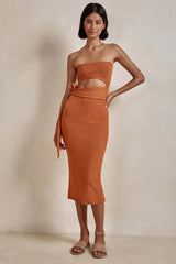 Hollow Backless Strapless Knitted Midi Dress