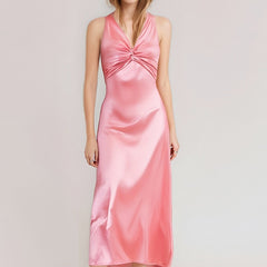 V-Neck Strappy Backless Satin Dress