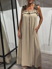 Leopard Print Pocket Cotton And linen Dress