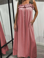 Leopard Print Pocket Cotton And linen Dress