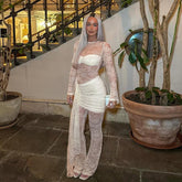 Lace Panel Sheer Long Sleeve Jumpsuit