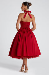 halterneck backless sleeveless gathered patchwork dress pocket dress